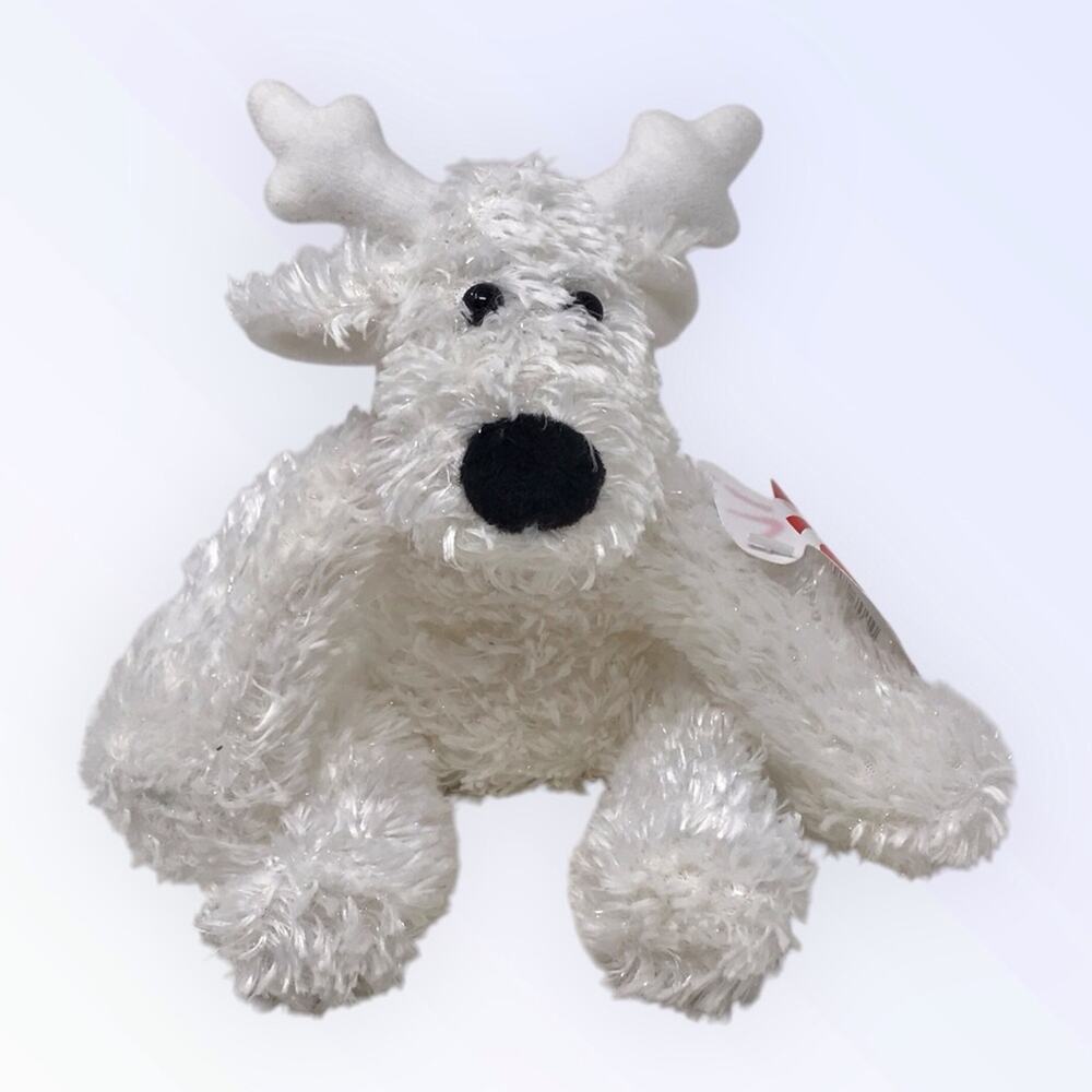 Hallmark NWT Blitzen Reindeer 9" Beanie Plush White & Silver